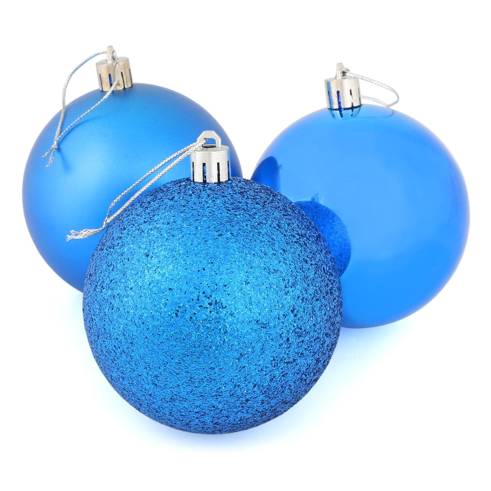 Mr Crimbo 9 x 8cm Christmas Tree Baubles Matte Glitter Mirror - MrCrimbo.co.uk -XS5693 - Blue -Baubles
